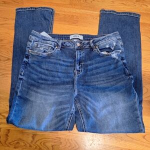 Nica Dark Blue Distressed Boyfriend Jeans, Size 31